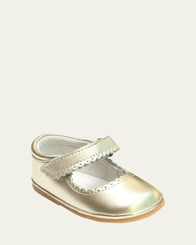 Girl's Cara Scalloped Metallic Leather Mary Jane,